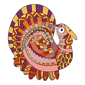 Funny cartoon colorful turkey bird white isolated stock vector illustration